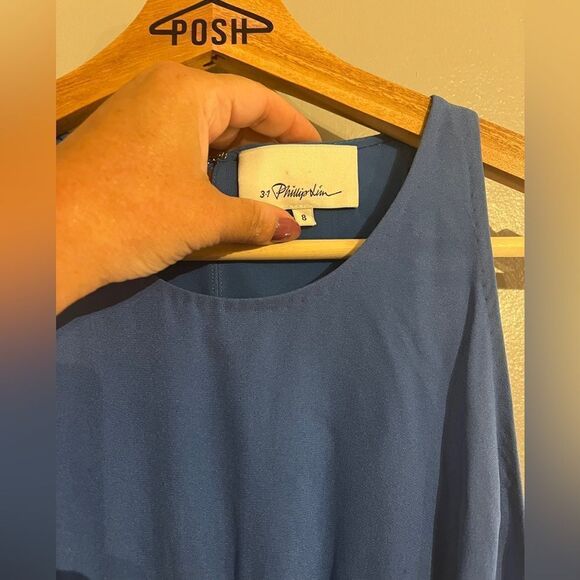 3.1 Phillip Lim Aegean Blue Silk Gathered Waist Dress (Size 8) - Picture 7 of 9